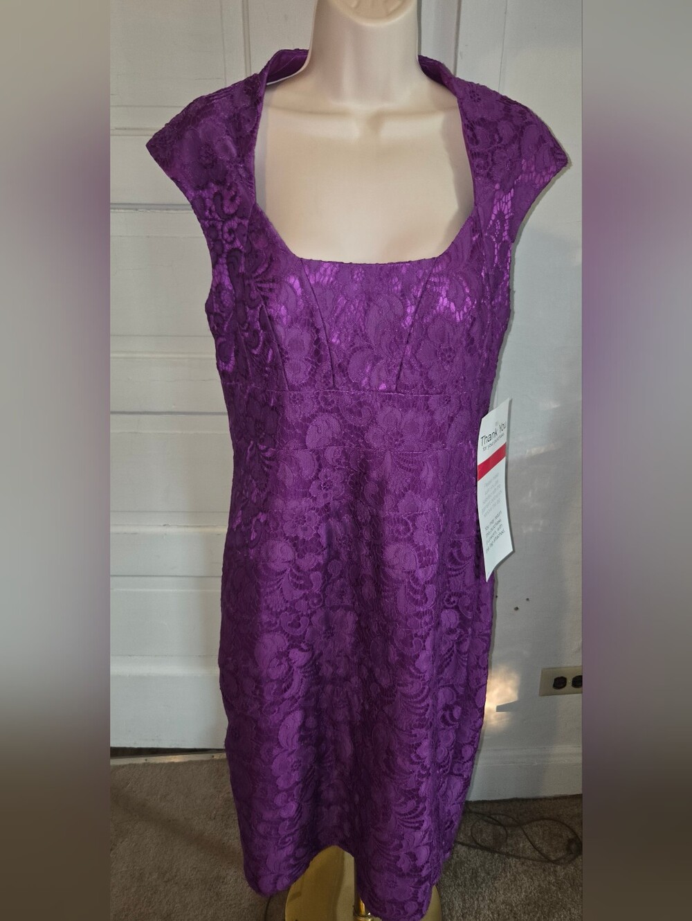 Jax Purple Lace Midi Dress with Cap Sleeves - Picture 2 of 11